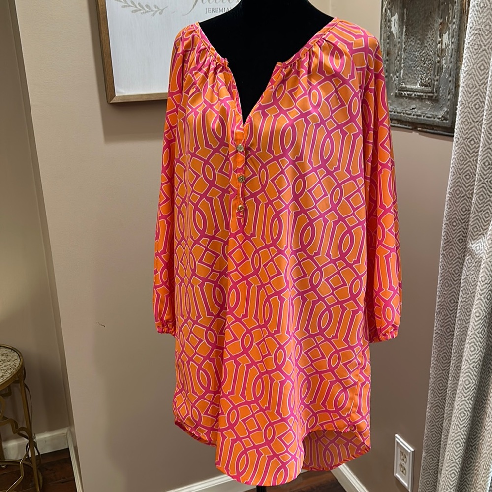 Mud Pie swim cover up. Orange and bright pink. Size large.